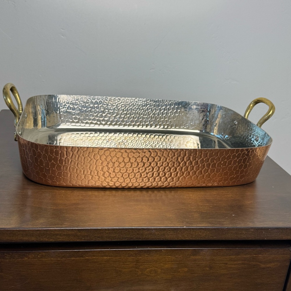 VTG Hammered Copper Brass Tin Roasting Bakings Lasagna Pan 15x11 Made in Korea